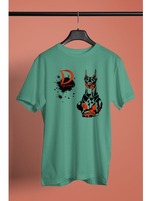 Darkhane Doberman - Köpek Baskılı Unisex Su Yeşili Tişört - T-Shirt UT001