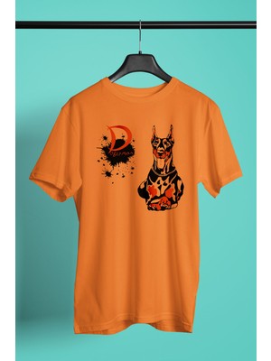 Darkhane Doberman - Köpek Baskılı Unisex Turuncu Tişört - T-Shirt UT005