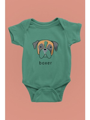 Darkhane Boxer - Köpek Baskılı Unisex Su Yeşili Bebek Body - Zıbın BB001