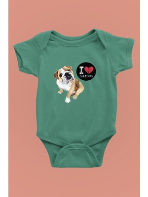 Darkhane Buldog Seviyorum - Köpek Baskılı Unisex Su Yeşili Bebek Body - Zıbın BB001