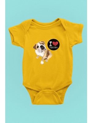 Darkhane Buldog Seviyorum - Köpek Baskılı Unisex Sarı Bebek Body - Zıbın BB004