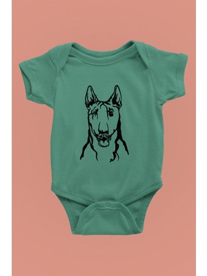 Darkhane Bull Teriyer Portre - Köpek Baskılı Unisex Su Yeşili Bebek Body - Zıbın BB001