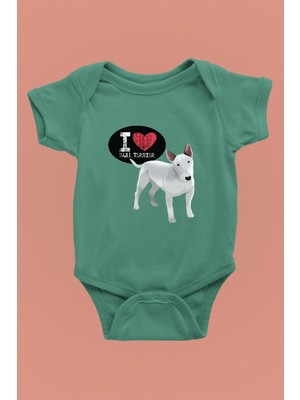 Darkhane Bull Teriyerimi Seviyorum - Köpek Baskılı Unisex Su Yeşili Bebek Body - Zıbın BB001