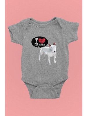 Darkhane Bull Teriyerimi Seviyorum - Köpek Baskılı Unisex Gri Bebek Body - Zıbın BB006