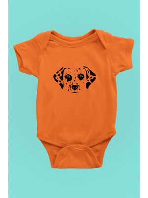 Darkhane Damalı Dalmaçyalı - Köpek Baskılı Unisex Turuncu Bebek Body - Zıbın BB005