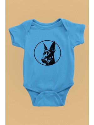 Darkhane Doberman Bakışı - Köpek Baskılı Unisex Turkuaz Bebek Body - Zıbın BB003