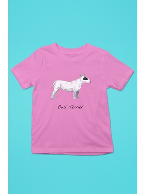 Darkhane Beyaz Bull Teriyer - Köpek Baskılı Unisex Pembe Çocuk Tişört - T-Shirt CT002