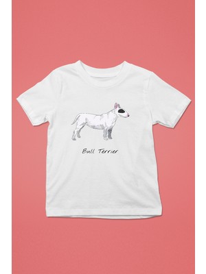 Darkhane Beyaz Bull Teriyer - Köpek Baskılı Unisex Beyaz Çocuk Tişört - T-Shirt CT007