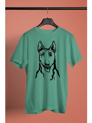 Darkhane Bull Teriyer Portre - Köpek Baskılı Unisex Su Yeşili Tişört - T-Shirt UT001