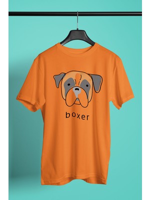 Darkhane Boxer - Köpek Baskılı Unisex Turuncu Tişört - T-Shirt UT005