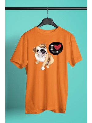 Darkhane Buldog Seviyorum - Köpek Baskılı Unisex Turuncu Tişört - T-Shirt UT005