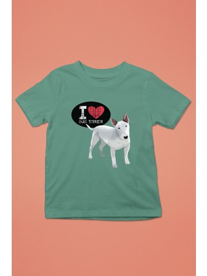 Darkhane Bull Teriyerimi Seviyorum - Köpek Baskılı Unisex Su Yeşili Çocuk Tişört - T-Shirt CT001
