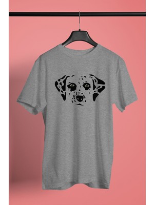 Darkhane Damalı Dalmaçyalı - Köpek Baskılı Unisex Gri Tişört - T-Shirt UT006