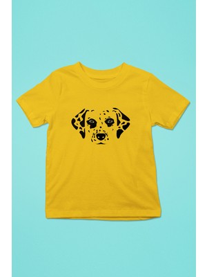 Darkhane Damalı Dalmaçyalı - Köpek Baskılı Unisex Sarı Çocuk Tişört - T-Shirt CT004