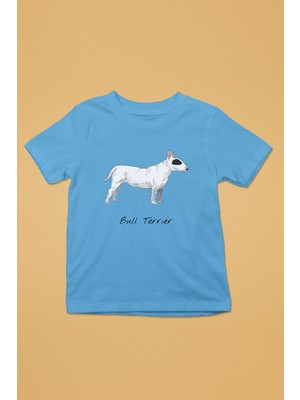 Darkhane Beyaz Bull Teriyer - Köpek Baskılı Unisex Turkuaz Çocuk Tişört - T-Shirt CT003