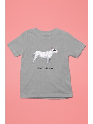 Darkhane Beyaz Bull Teriyer - Köpek Baskılı Unisex Gri Melanj Çocuk Tişört - T-Shirt CT006