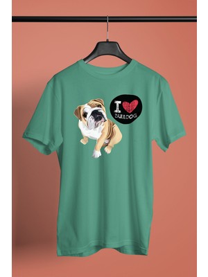 Darkhane Buldog Seviyorum - Köpek Baskılı Unisex Su Yeşili Tişört - T-Shirt UT001