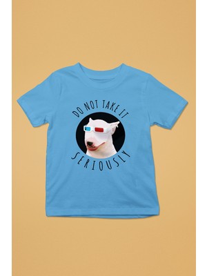 Darkhane Ciddiye Alma Bull Teriyer - Köpek Baskılı Unisex Turkuaz Çocuk Tişört - T-Shirt CT003