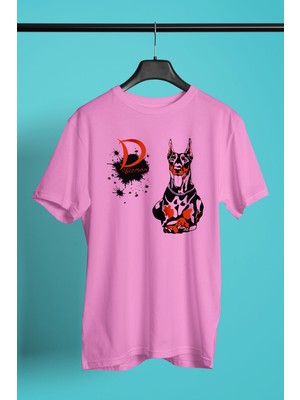 Darkhane Doberman - Köpek Baskılı Unisex Pembe Tişört - T-Shirt UT002