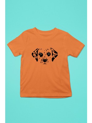 Darkhane Damalı Dalmaçyalı - Köpek Baskılı Unisex Turuncu Çocuk Tişört - T-Shirt CT005