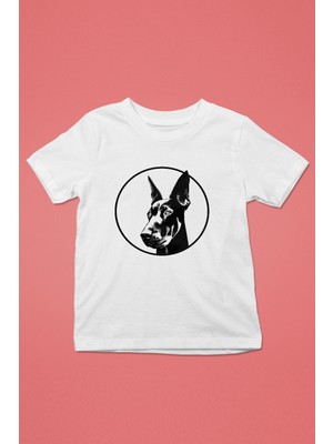 Darkhane Doberman Bakışı - Köpek Baskılı Unisex Beyaz Çocuk Tişört - T-Shirt CT007