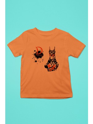 Darkhane Doberman - Köpek Baskılı Unisex Turuncu Çocuk Tişört - T-Shirt CT005