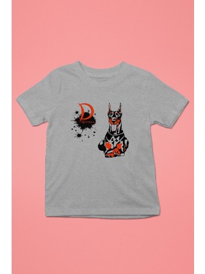 Darkhane Doberman - Köpek Baskılı Unisex Gri Melanj Çocuk Tişört - T-Shirt CT006
