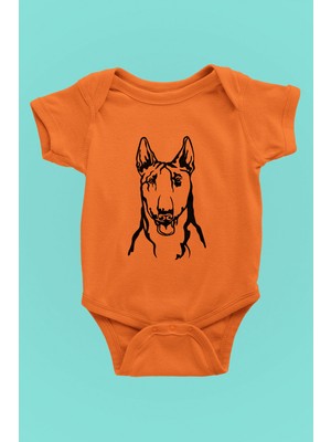 Darkhane Bull Teriyer Portre - Köpek Baskılı Unisex Turuncu Bebek Body - Zıbın BB005