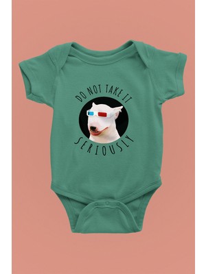 Darkhane Ciddiye Alma Bull Teriyer - Köpek Baskılı Unisex Su Yeşili Bebek Body - Zıbın BB001
