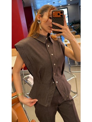 Madame Melek Premium Kadın Kot Takım Kolsuz Gömlek Palazzo Pantolon Modern Yaz Kombini