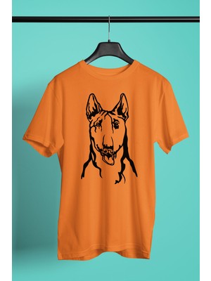 Darkhane Bull Teriyer Portre - Köpek Baskılı Unisex Turuncu Tişört - T-Shirt UT005