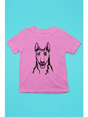 Darkhane Bull Teriyer Portre - Köpek Baskılı Unisex Pembe Çocuk Tişört - T-Shirt CT002