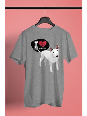 Darkhane Bull Teriyerimi Seviyorum - Köpek Baskılı Unisex Gri Tişört - T-Shirt UT006
