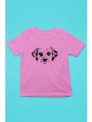 Darkhane Damalı Dalmaçyalı - Köpek Baskılı Unisex Pembe Çocuk Tişört - T-Shirt CT002
