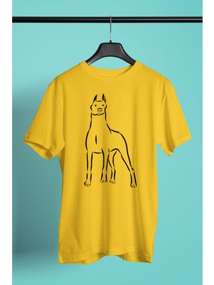 Darkhane Doberman Asaleti - Köpek Baskılı Unisex Sarı Tişört - T-Shirt UT004