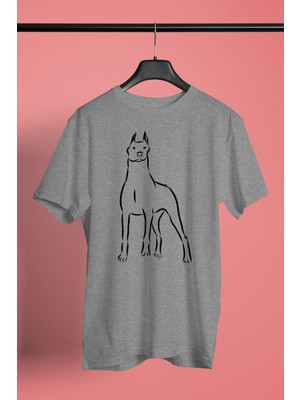 Darkhane Doberman Asaleti - Köpek Baskılı Unisex Gri Tişört - T-Shirt UT006