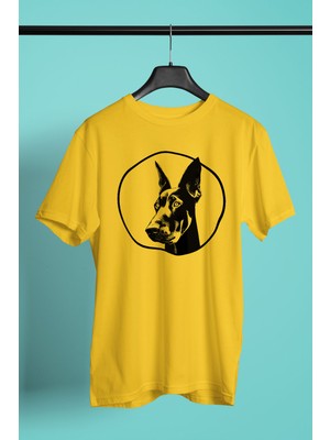 Darkhane Doberman Bakışı - Köpek Baskılı Unisex Sarı Tişört - T-Shirt UT004