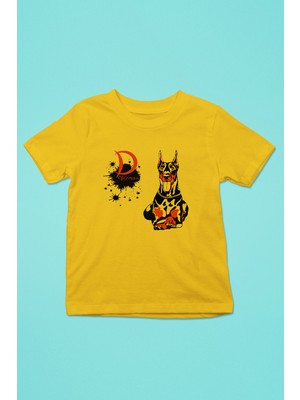 Darkhane Doberman - Köpek Baskılı Unisex Sarı Çocuk Tişört - T-Shirt CT004