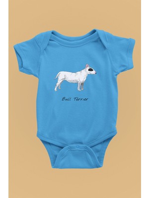 Darkhane Beyaz Bull Teriyer - Köpek Baskılı Unisex Turkuaz Bebek Body - Zıbın BB003