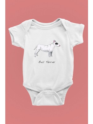 Darkhane Beyaz Bull Teriyer - Köpek Baskılı Unisex Beyaz Bebek Body - Zıbın BB007