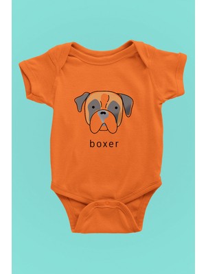 Darkhane Boxer - Köpek Baskılı Unisex Turuncu Bebek Body - Zıbın BB005