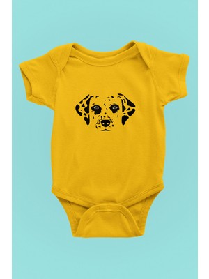 Darkhane Damalı Dalmaçyalı - Köpek Baskılı Unisex Sarı Bebek Body - Zıbın BB004