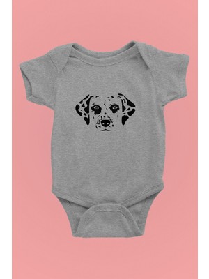 Darkhane Damalı Dalmaçyalı - Köpek Baskılı Unisex Gri Bebek Body - Zıbın BB006