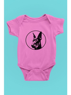 Darkhane Doberman Bakışı - Köpek Baskılı Unisex Pembe Bebek Body - Zıbın BB002