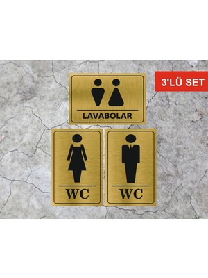 Hobishop Wc Bay Lavabolar Yönlendirme Yazısı Metal Levha Gold Renk 3 Lü Set