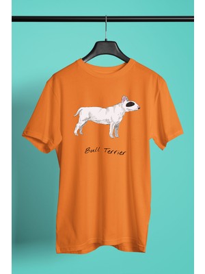 Darkhane Beyaz Bull Teriyer - Köpek Baskılı Unisex Turuncu Tişört - T-Shirt UT005