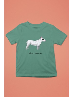 Darkhane Beyaz Bull Teriyer - Köpek Baskılı Unisex Su Yeşili Çocuk Tişört - T-Shirt CT001