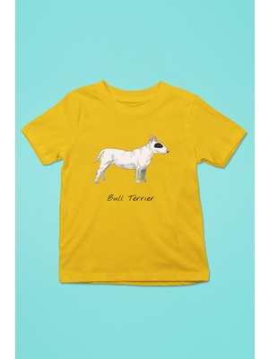 Darkhane Beyaz Bull Teriyer - Köpek Baskılı Unisex Sarı Çocuk Tişört - T-Shirt CT004