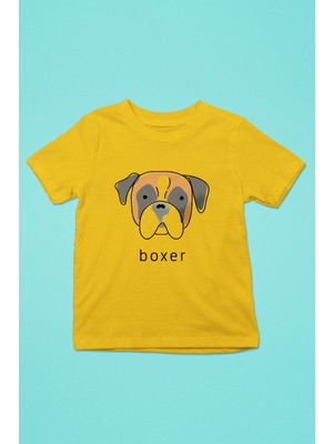 Darkhane Boxer - Köpek Baskılı Unisex Sarı Çocuk Tişört - T-Shirt CT004