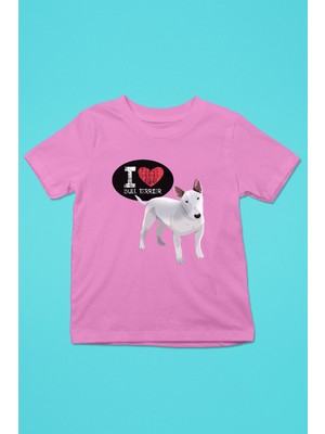 Darkhane Bull Teriyerimi Seviyorum - Köpek Baskılı Unisex Pembe Çocuk Tişört - T-Shirt CT002